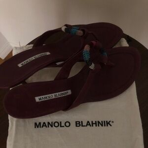 Manola Blahnik Beaded Thong Kitten Heals, never worn!